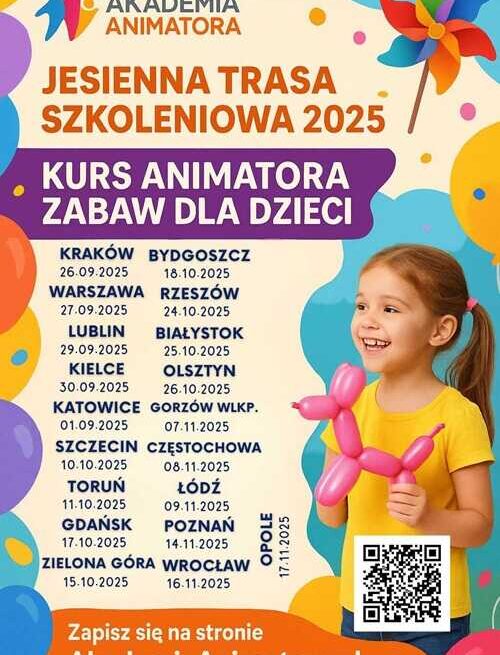 Kurs Animatora Zabaw dla Dzieci — Jesienna Trasa 2025 Kurs Animatora Zabaw dla Dzieci — Jesienna Trasa 2025